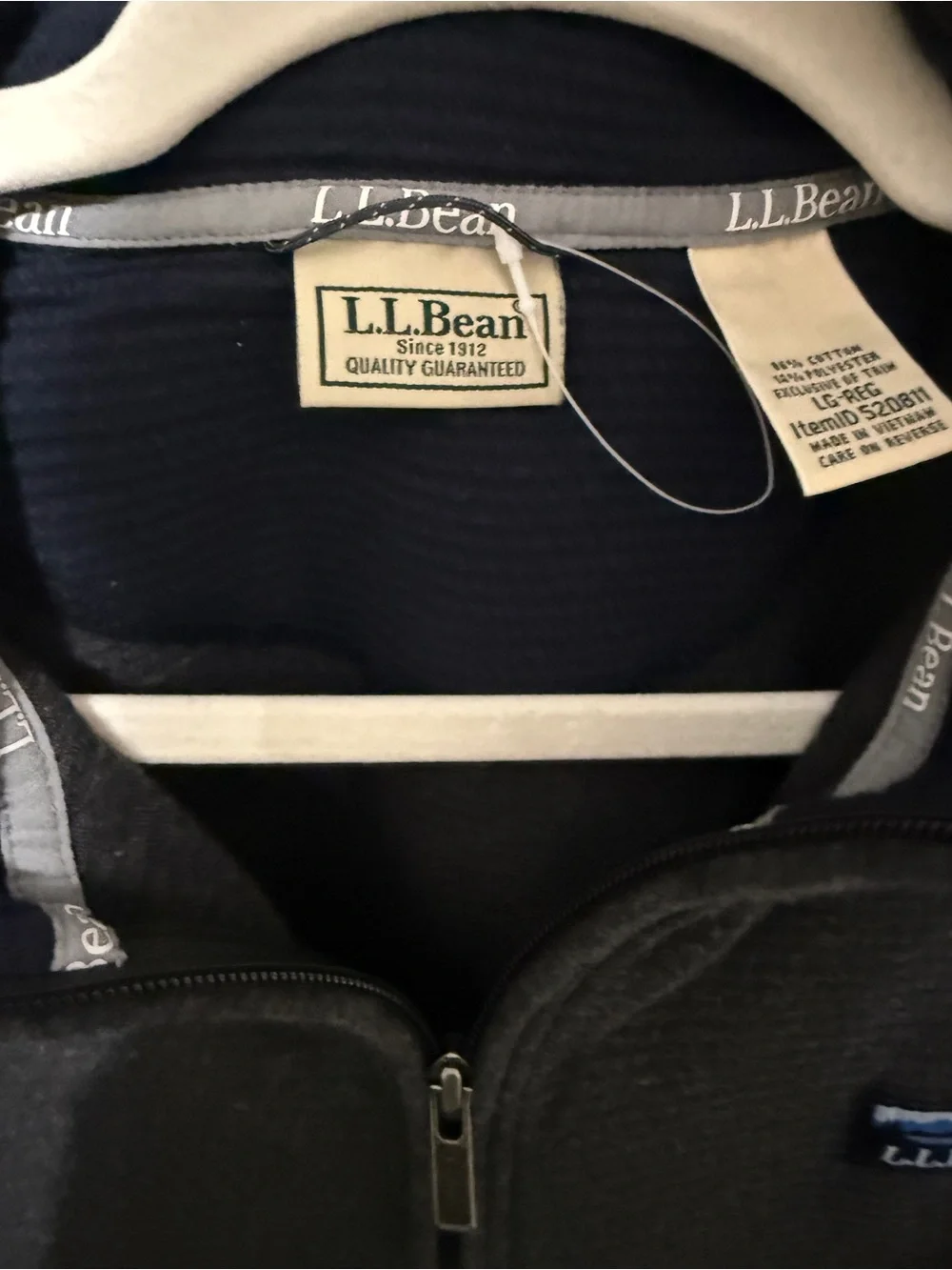 L.L. Bean Men's Dark Gray Quarter-Zip Sweater with Navy Trim